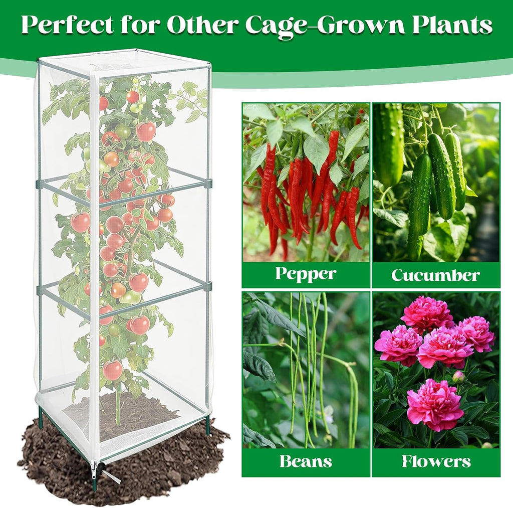 6 Pack Tomato Cage Netting Covers for Square Tomato Cages, 41.4" × 17.4" Fine Mesh Garden Netting with Easy-Access