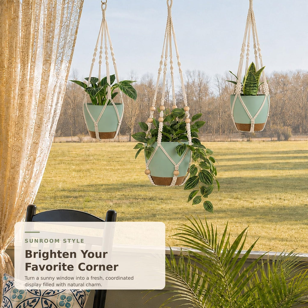 Bouqlife Self Watering Hanging Planters for Indoor Plants 3 Pack Macrame Plant Hangers with Drainage Holes Pots and