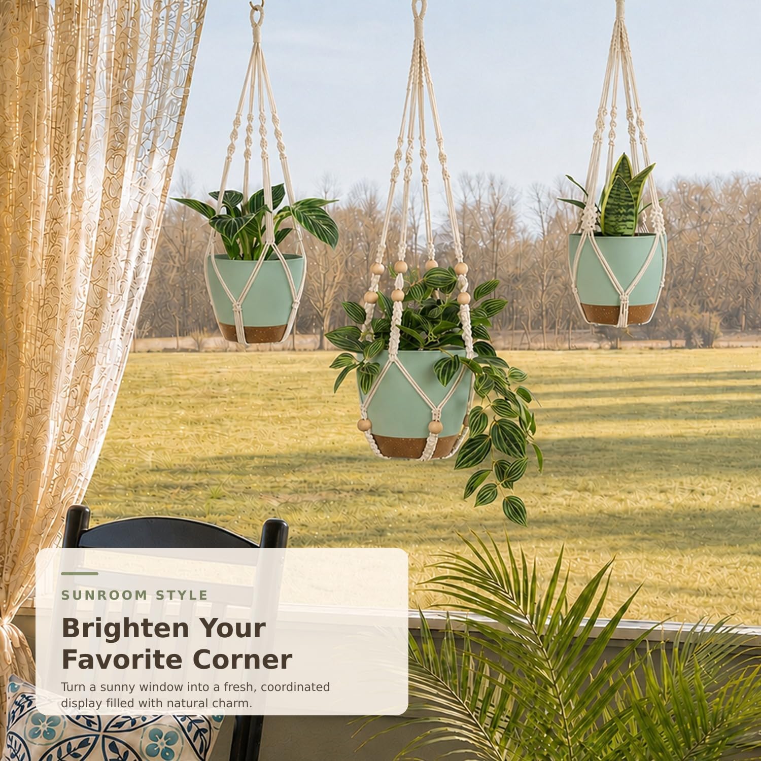 Bouqlife Self Watering Hanging Planters for Indoor Plants 3 Pack Macrame Plant Hangers with Drainage Holes Pots and