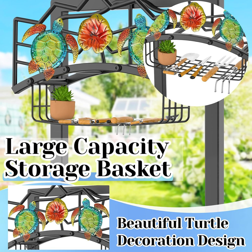 Garden Water Hose Holder 5 Spikes, Freestanding Hose Stand for Outside Yard | Water Hose Reel Stand with Storage Basket