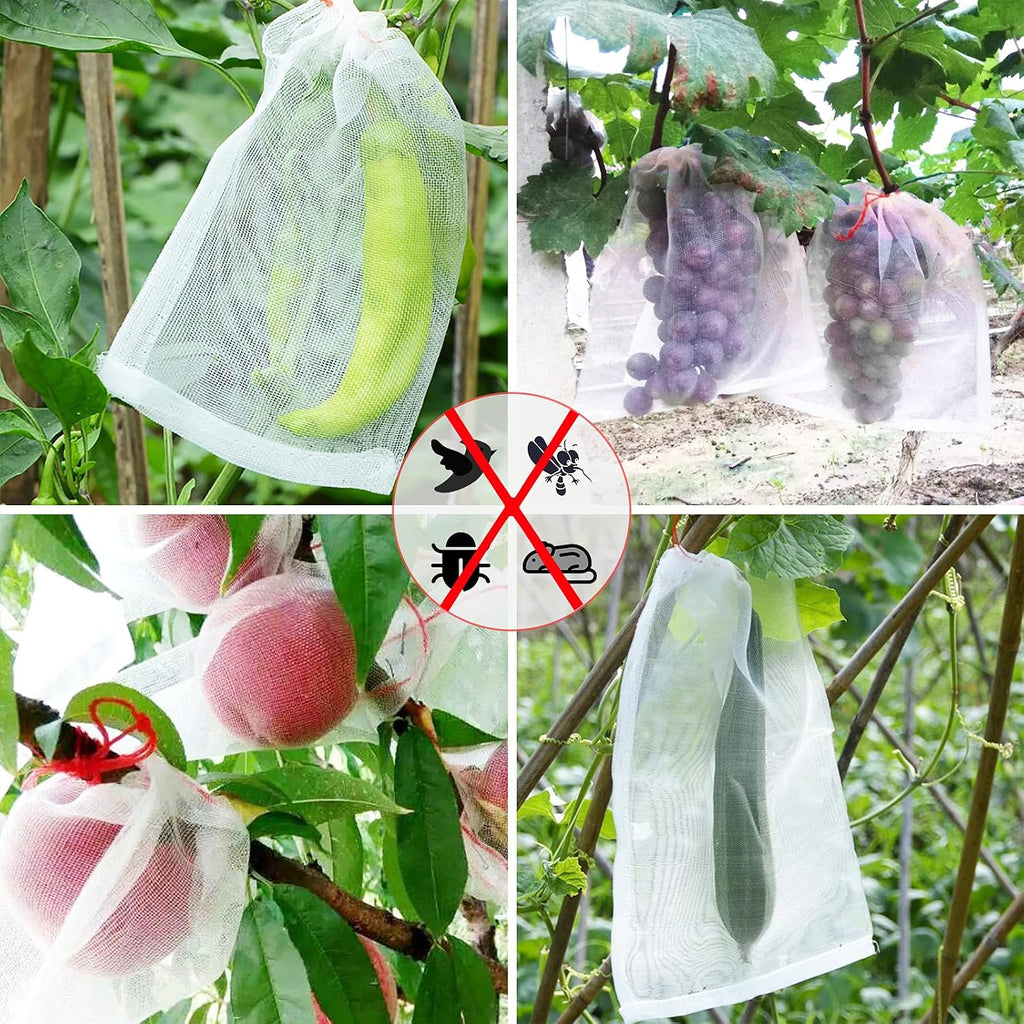 50Pcs 18"x12" Kikhope Fruit Protection Bags, Garden Netting Bags with Drawstring, Fruit Netting Bags, Fruit Tree Bags