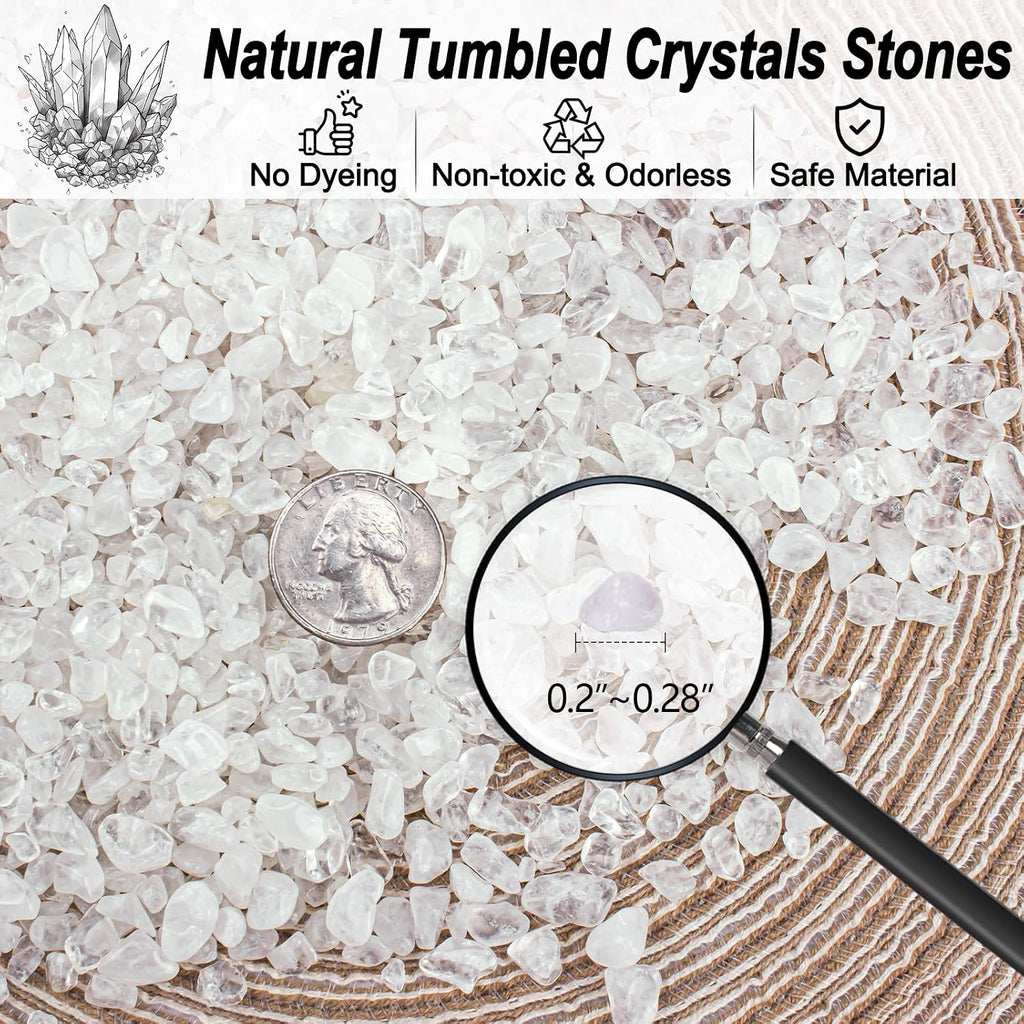 Small Clear Quartz Crystal Chips Aquarium Gravel Rocks Pebbles 3 Lb, Irregular Shaped Fish Tank Rocks Landscaping