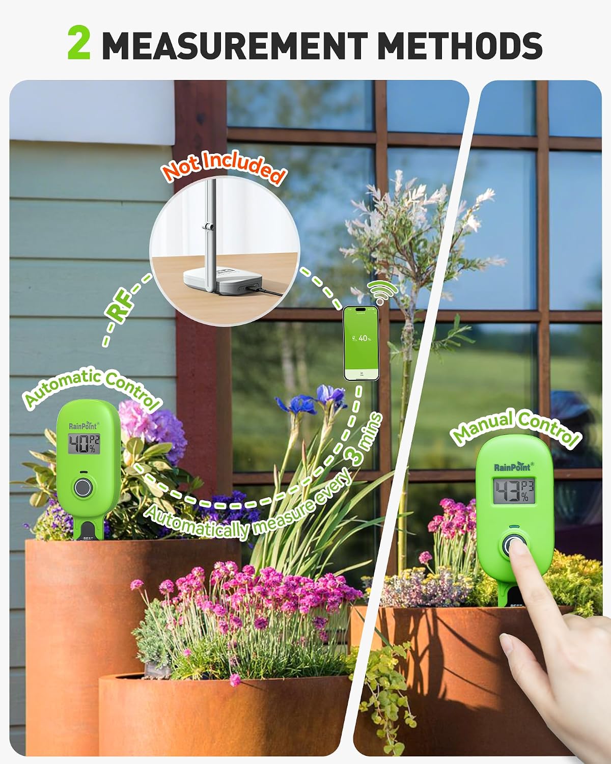 RAINPOINT Smart Soil Moisture Meter for Plants, Soil Hygrometer Sensor, Real-time Monitor Humidity Tester for