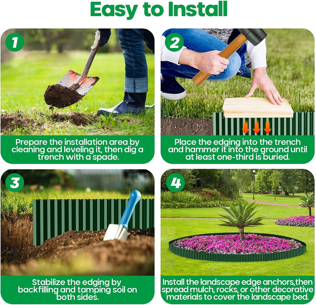 Corrugated Metal Garden Edging,Sturdy Tall Landscape Edging Borders with 6pcs Anchor Stakes, Perfect DIY for Flower