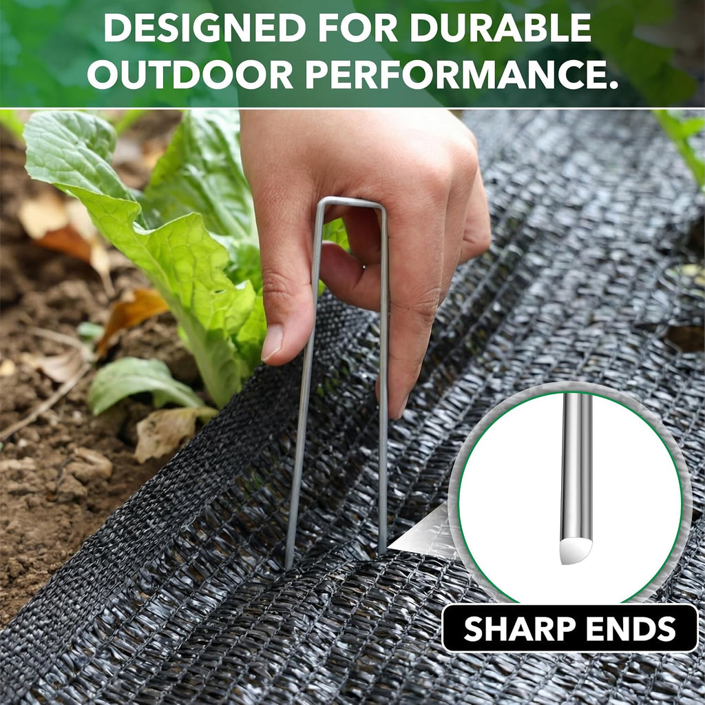 UNCO- Galvanized Landscape Staples, 8 Inch, 200 Pack, Garden Staples, U-Shaped Landscape Pins for Weed Barrier Cover