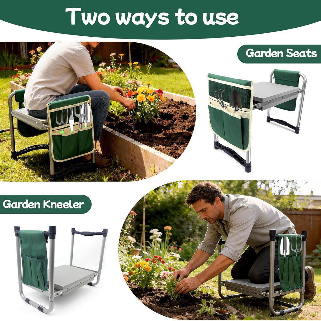 Garden Kneeler and Seat with 11.5" Wide Pad, Foldable Garden Stool with 2 Tool Bags, Heavy Duty Garden Kneeler for
