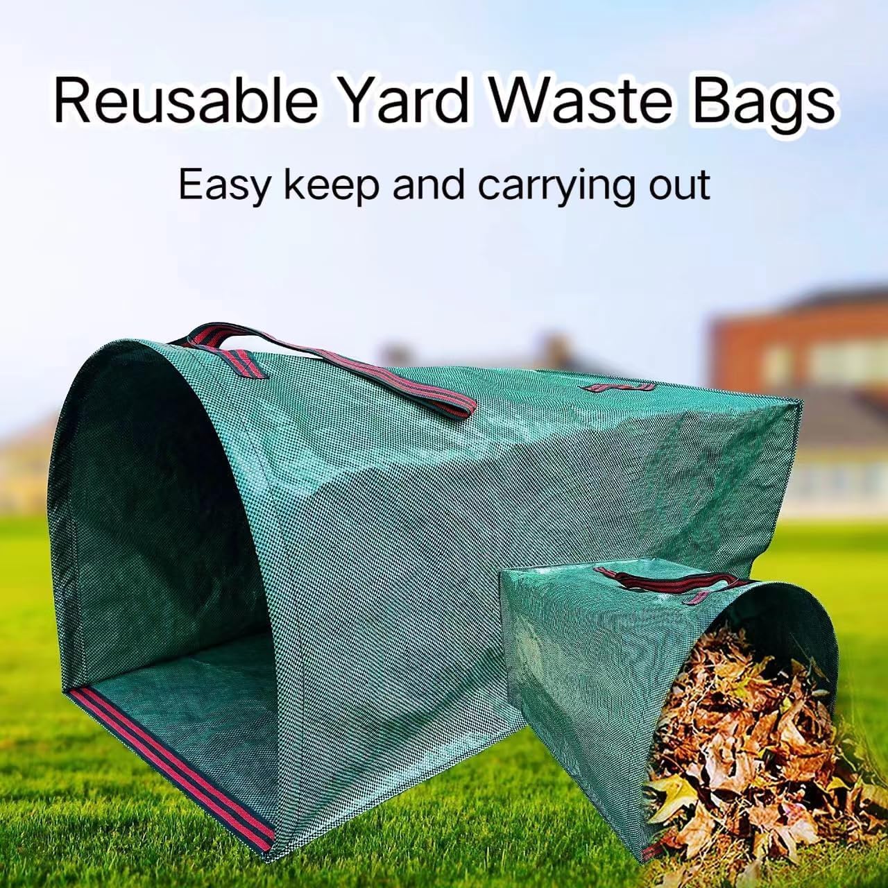 4-Pack 53-Gallon Reusable Collapsible Heavy Duty Leaf Bags with Dustpan | For lawn, garden, grass clippings, yard