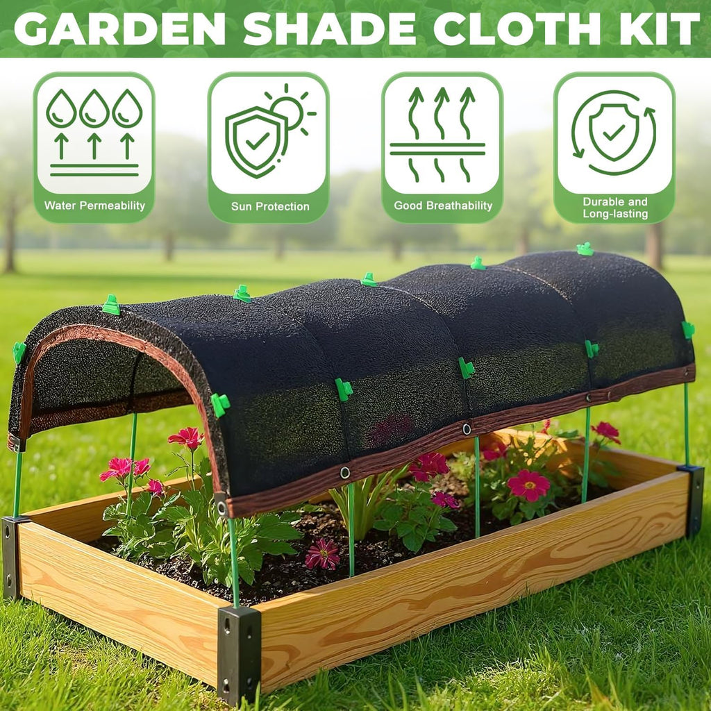 2026 Upgraded Garden Shade Cloth Kit 78.7"x59" Garden Shade Cloth for Plants Heat Protection with 5 Sets Garden Hoops