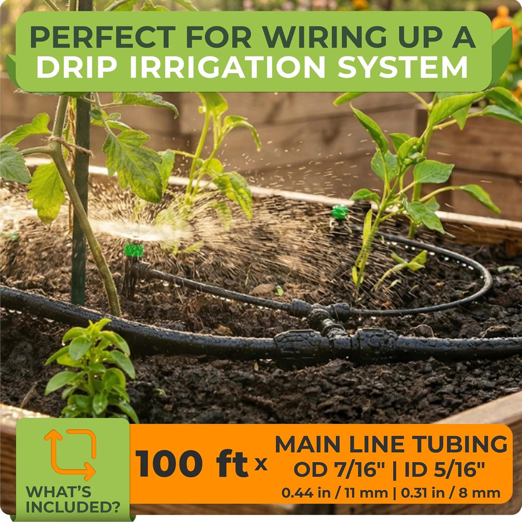 5/16" Irrigation Tubing Parts for Drip Irrigation Watering System | 100 ft PVC Mainline for Irrigation System 5/16" ID