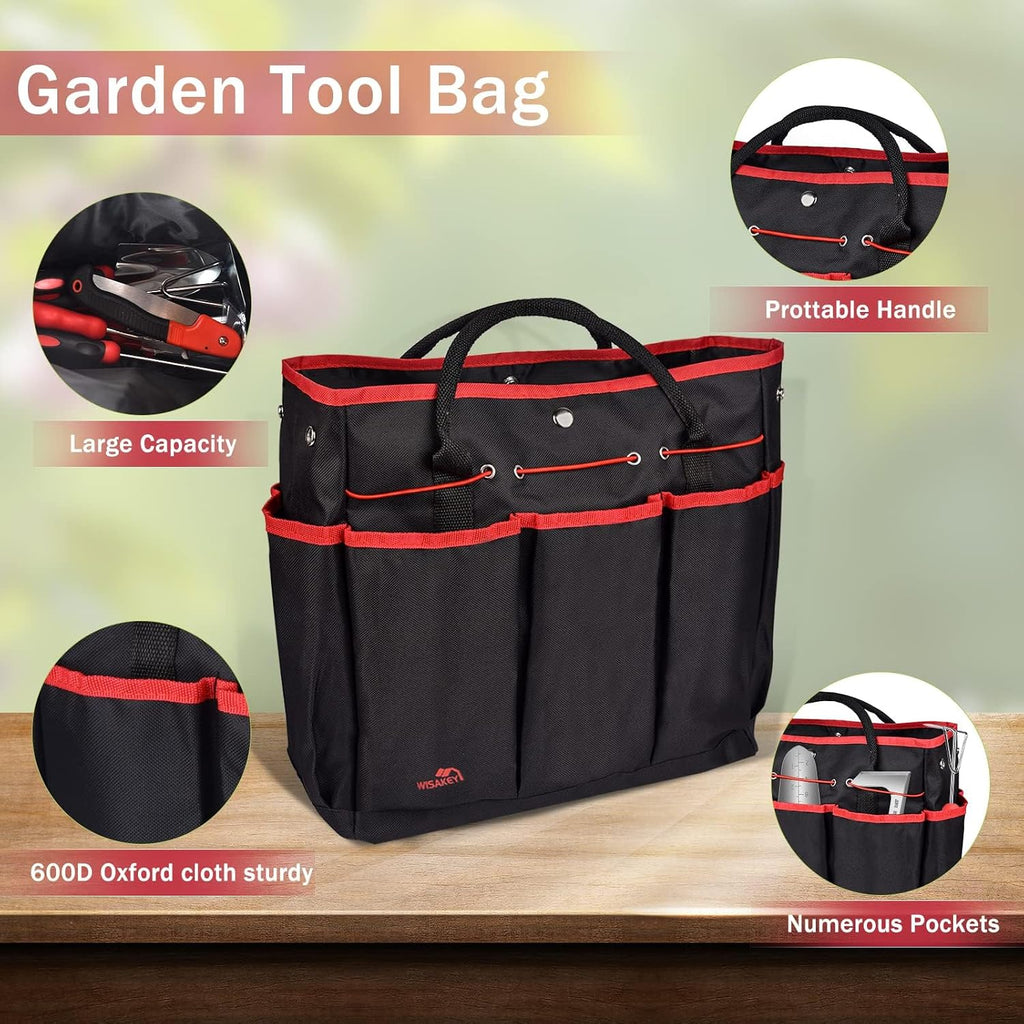 Red Gardening Tools, WisaKey 9 Piece Stainless Steel Heavy Duty Garden Tools with Non-Slip Ergonomic Handle, Garden