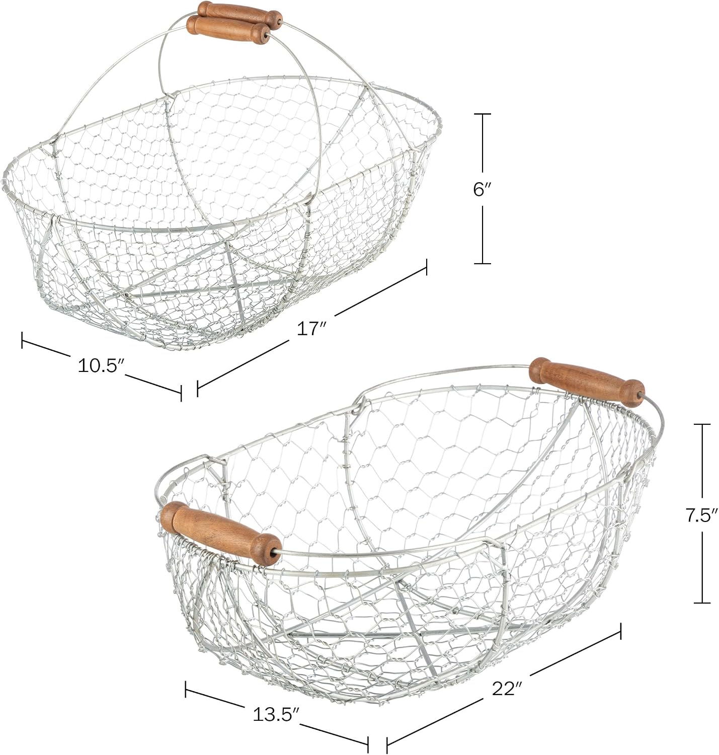 Garden Harvest Basket 2-Pack - Large and Small Gathering Hod for Veggies, Picnic or Farmhouse Decor - Rust-Resistant