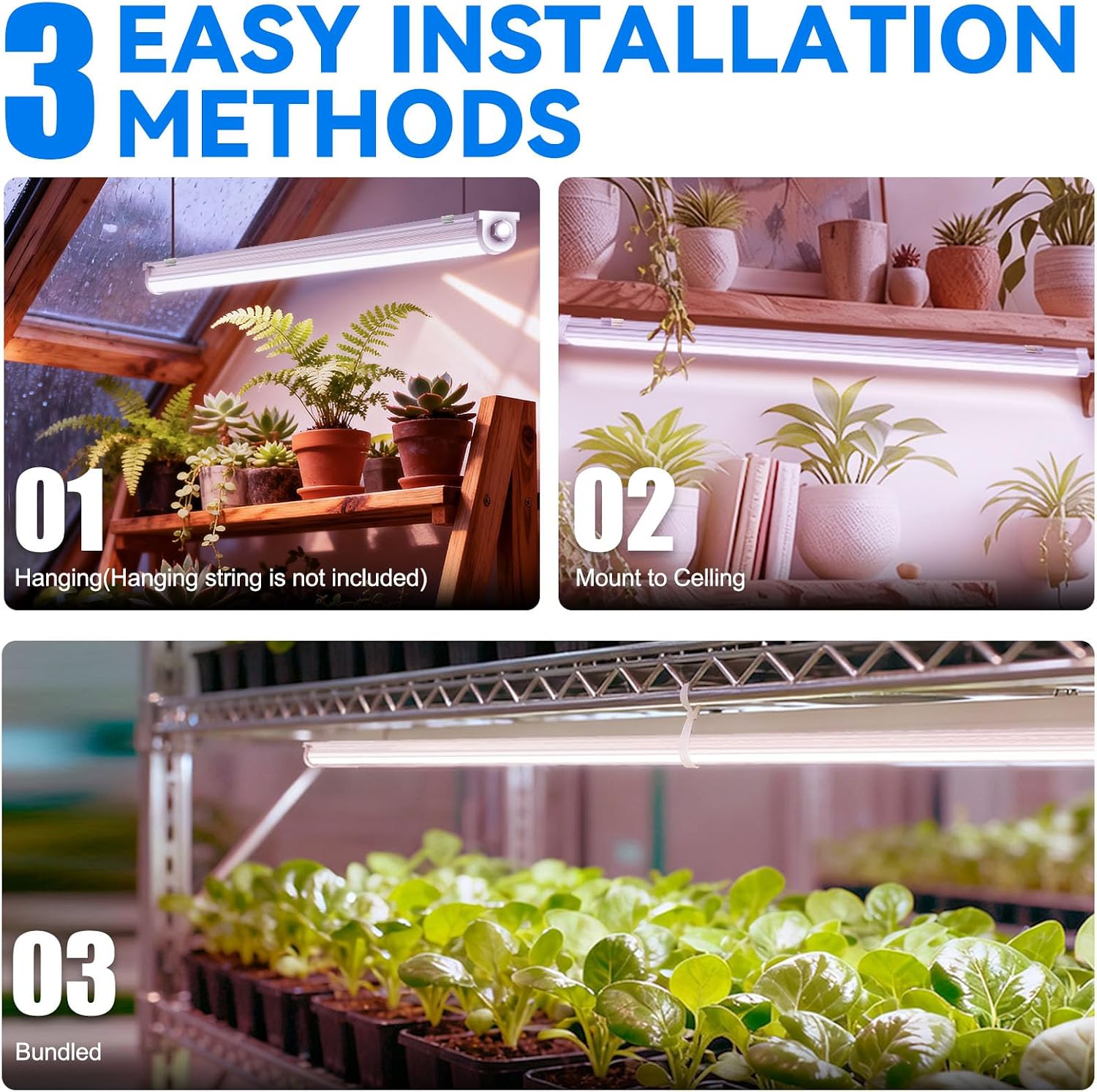 JESLED Waterproof T8 2FT Grow Lights, Full Spectrum Indoor Plant Light, 2P | 48W(2 X 24W)300W Equivalent, V-Shaped