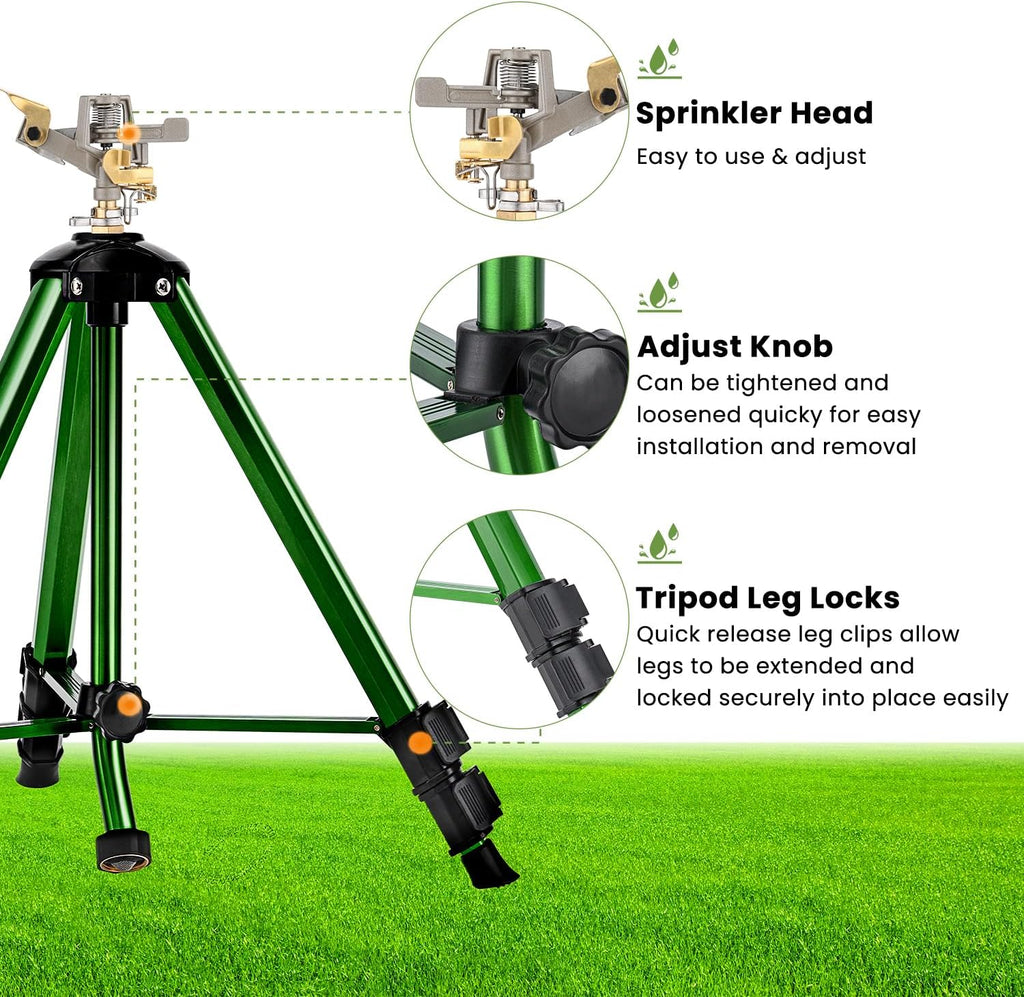 Pattiumo Sprinklers for Yard, 360° Tripod Sprinklers for Yard Large Area, 3/4" Connector Lawn Sprinkler, Adjustable
