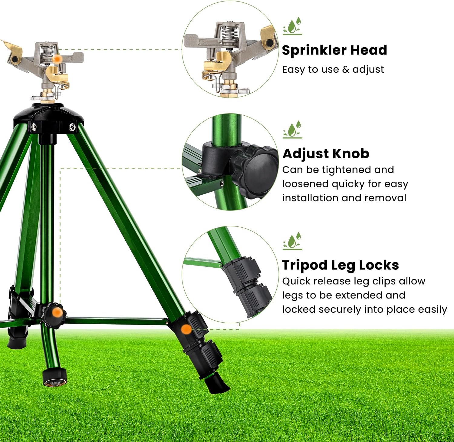 Pattiumo Sprinklers for Yard, 360° Tripod Sprinklers for Yard Large Area, 3/4" Connector Lawn Sprinkler, Adjustable