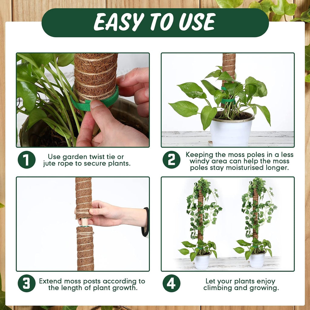 30 Pcs Moss Pole for Plants Monstera 16.5 Inch Coir Poles Bendable Monstera Plant Support with 10 Pcs 6.56 Feet Jute