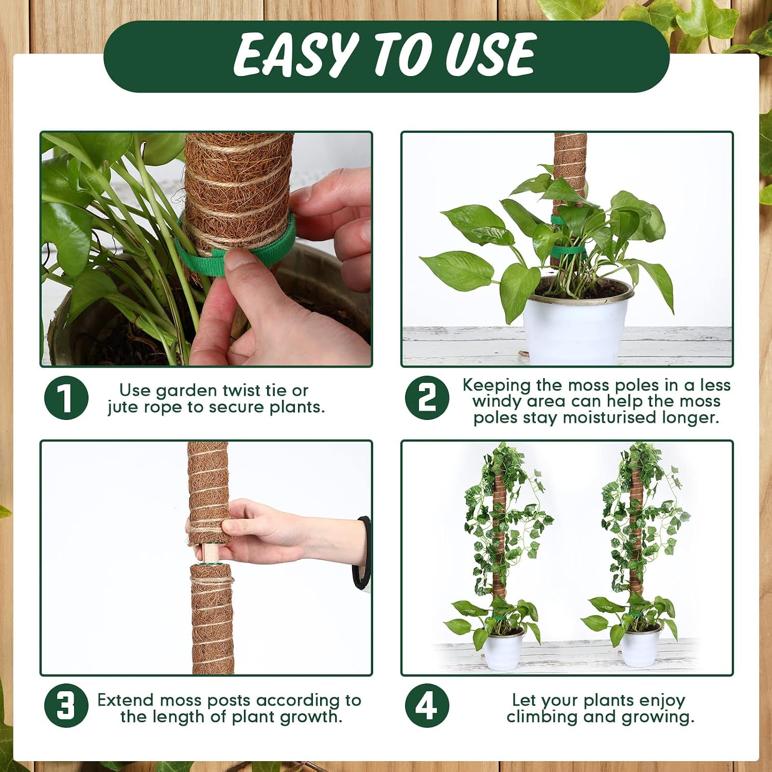 30 Pcs Moss Pole for Plants Monstera 16.5 Inch Coir Poles Bendable Monstera Plant Support with 10 Pcs 6.56 Feet Jute