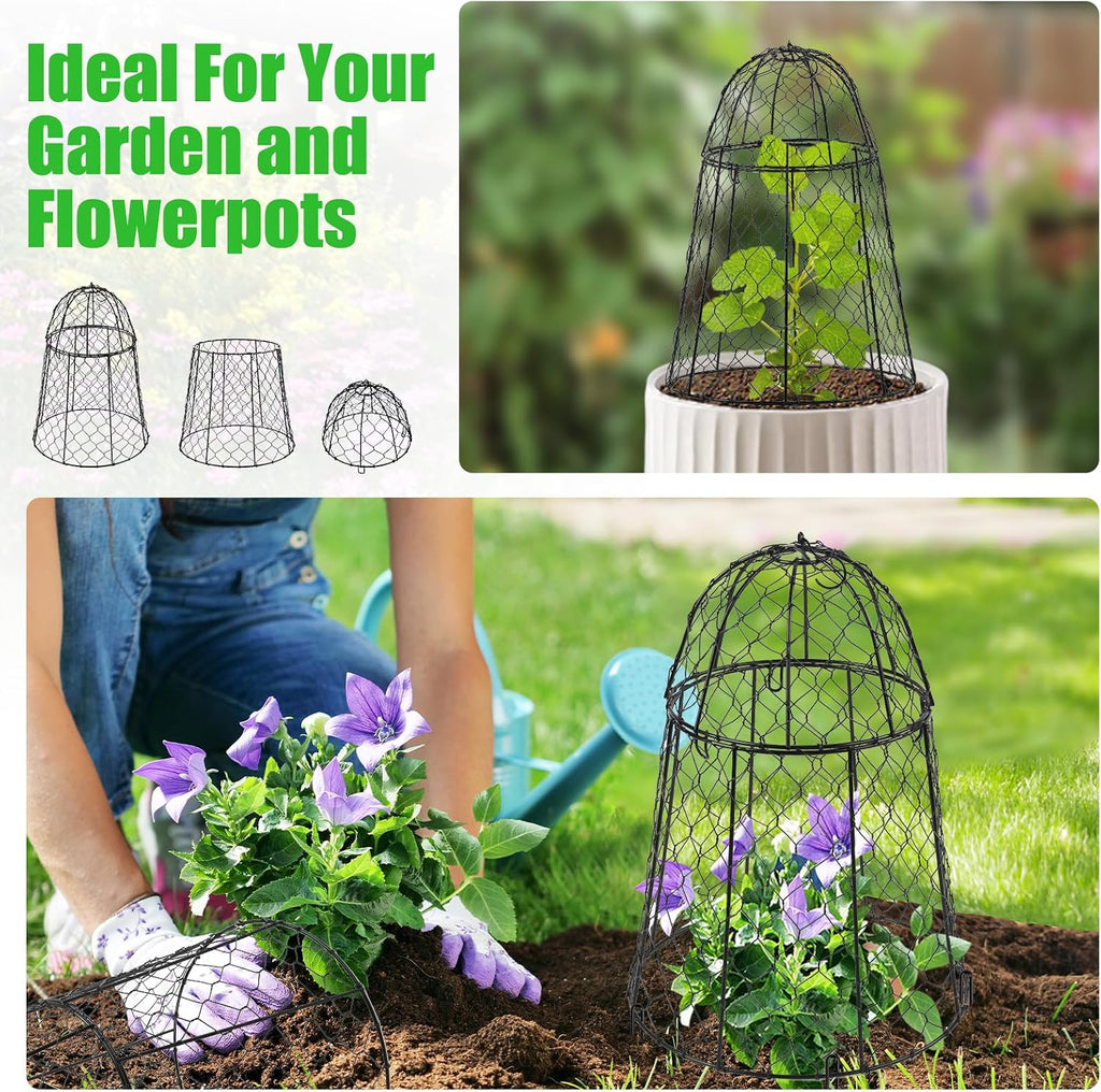 6 Pack Garden Cloches for Plants, Sturdy Chicken Wire Cloches Plant Cover | Includes 6 Ground Stakes, Large Wire Cage