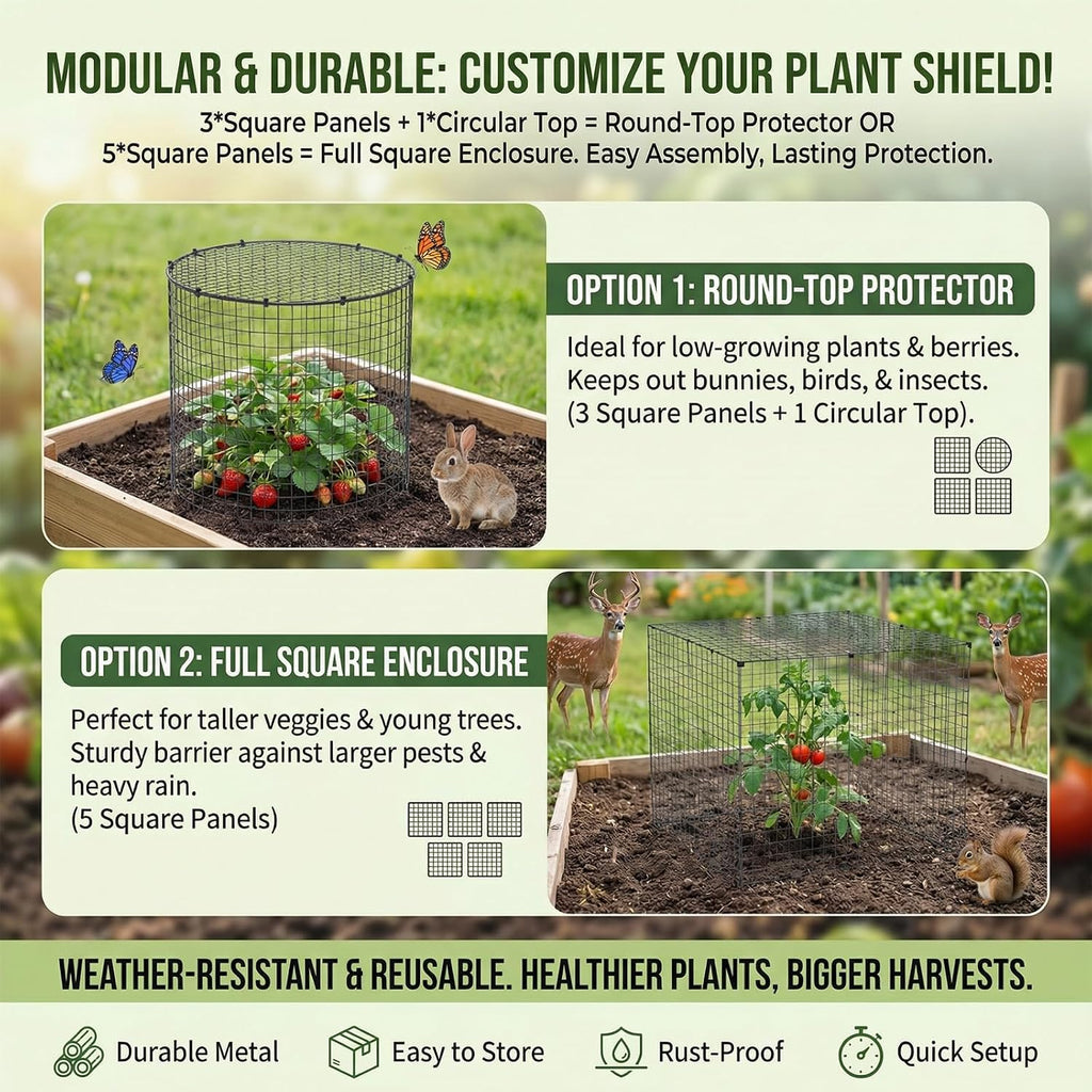 6 Set Garden Plant Protectors from Animals 12'' x 12'' Metal Wire Protectors Cage with Stakes, Metal Mesh and