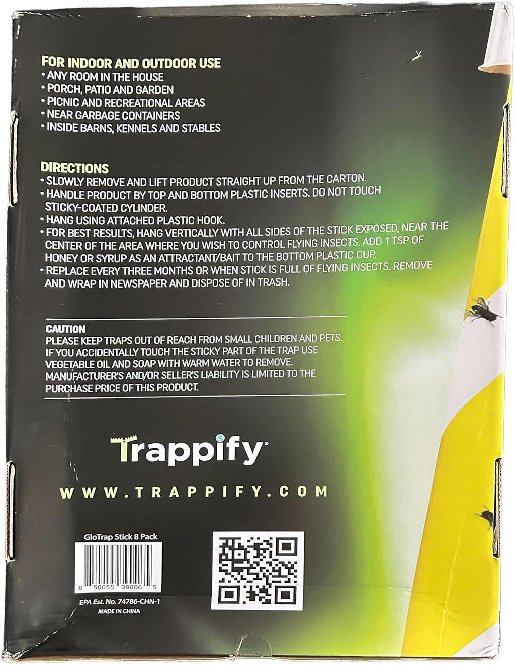 Trappify Glow-in-The-Dark Fly Trap for Indoor & Outdoor Fly Sticks (8 Pack) | Yellow Adhesive Fly Sticks