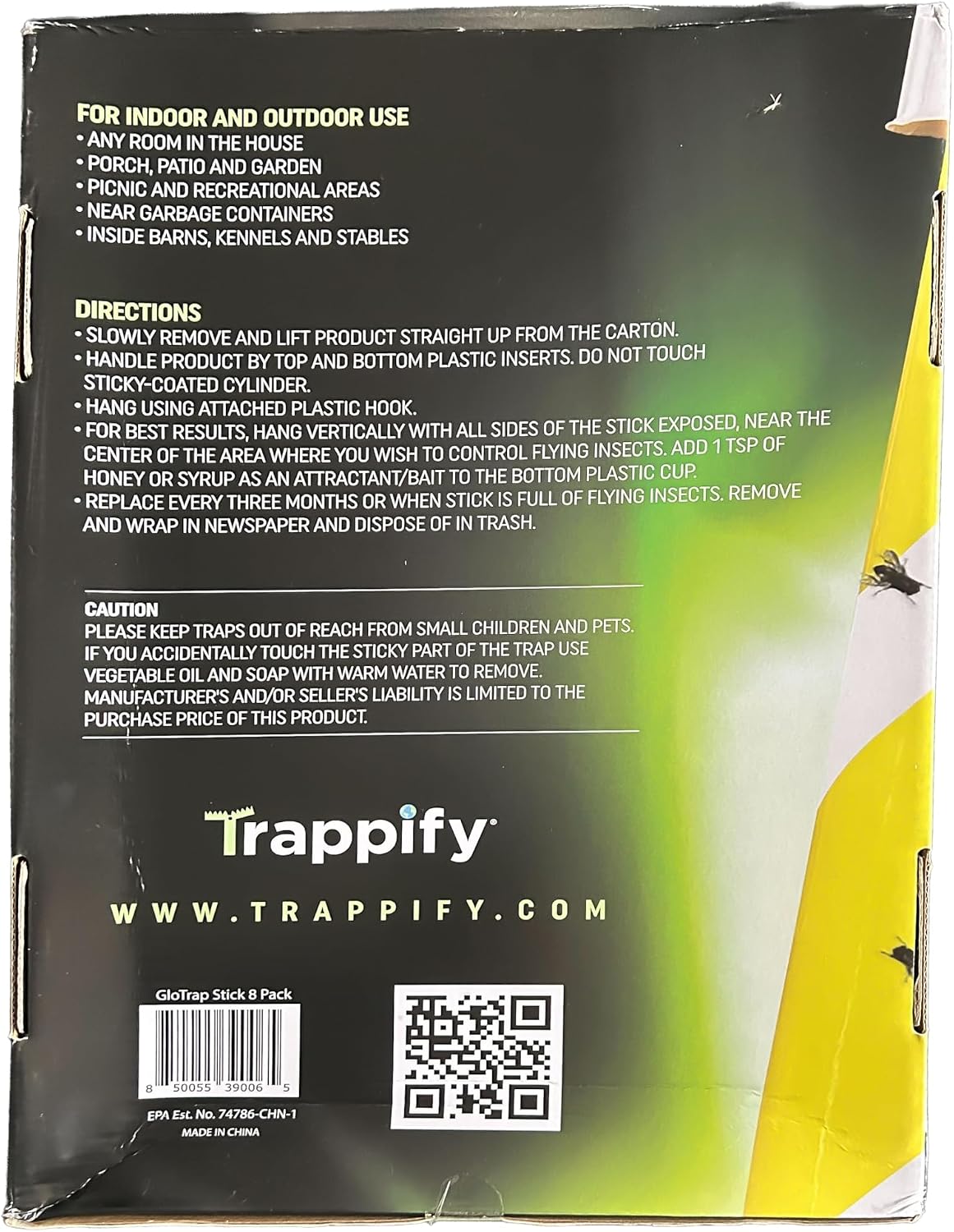 Trappify Glow-in-The-Dark Fly Trap for Indoor & Outdoor Fly Sticks (8 Pack) | Yellow Adhesive Fly Sticks
