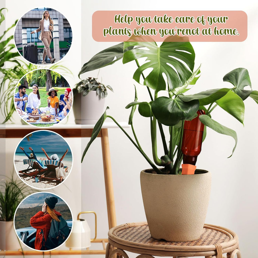 SiliFine 6 Sets Terracotta Self Watering Spikes with 26 oz Plastic Bottles, Plant Watering Devices Slow Release