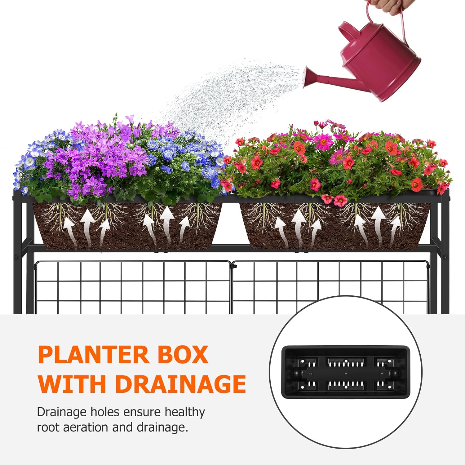 OYEAL Raised Garden Bed 32" Tall Elevated Planter Boxes with Trellis & Legs, Vertical Herb Garden Planter Outdoor for