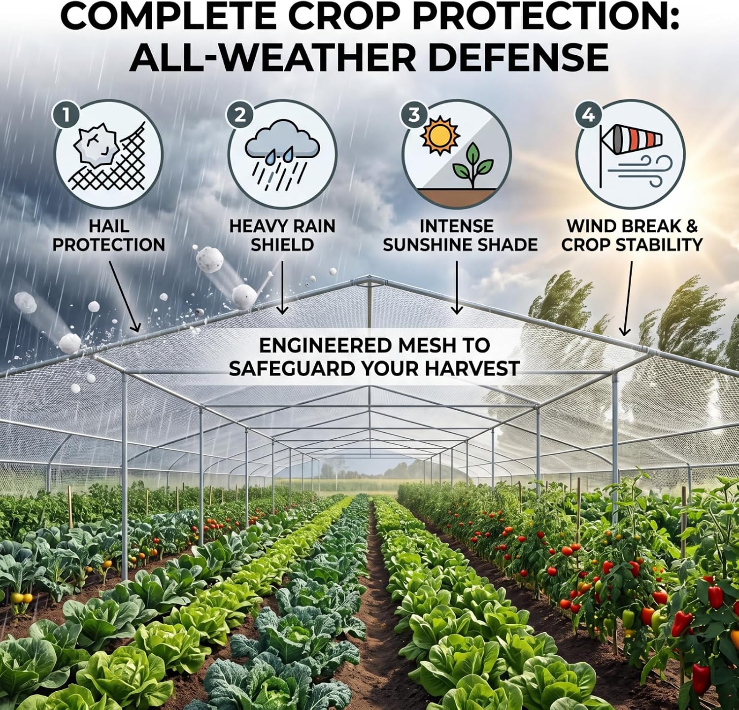 SATINIOR Garden Netting 16.3x10 Ft, Hail Netting, Heavy Duty Bird Net, Plant Protective Woven Mesh with Storage Bag, UV