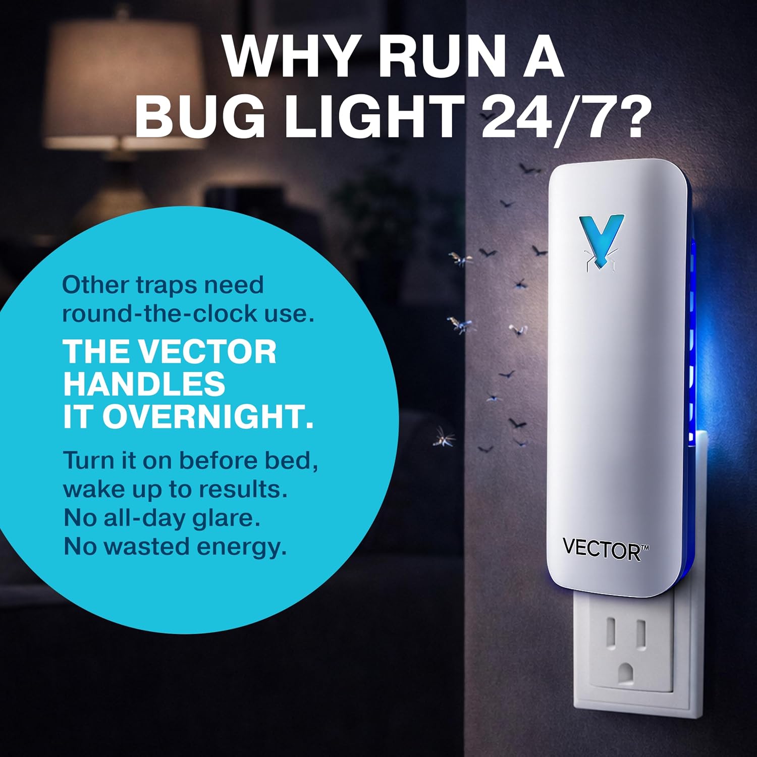 Catchmaster Vector 9 Plug in Fly Trap for House Flies, Fruit Flies & Gnats | Silent UV light bug catcher for kitchens