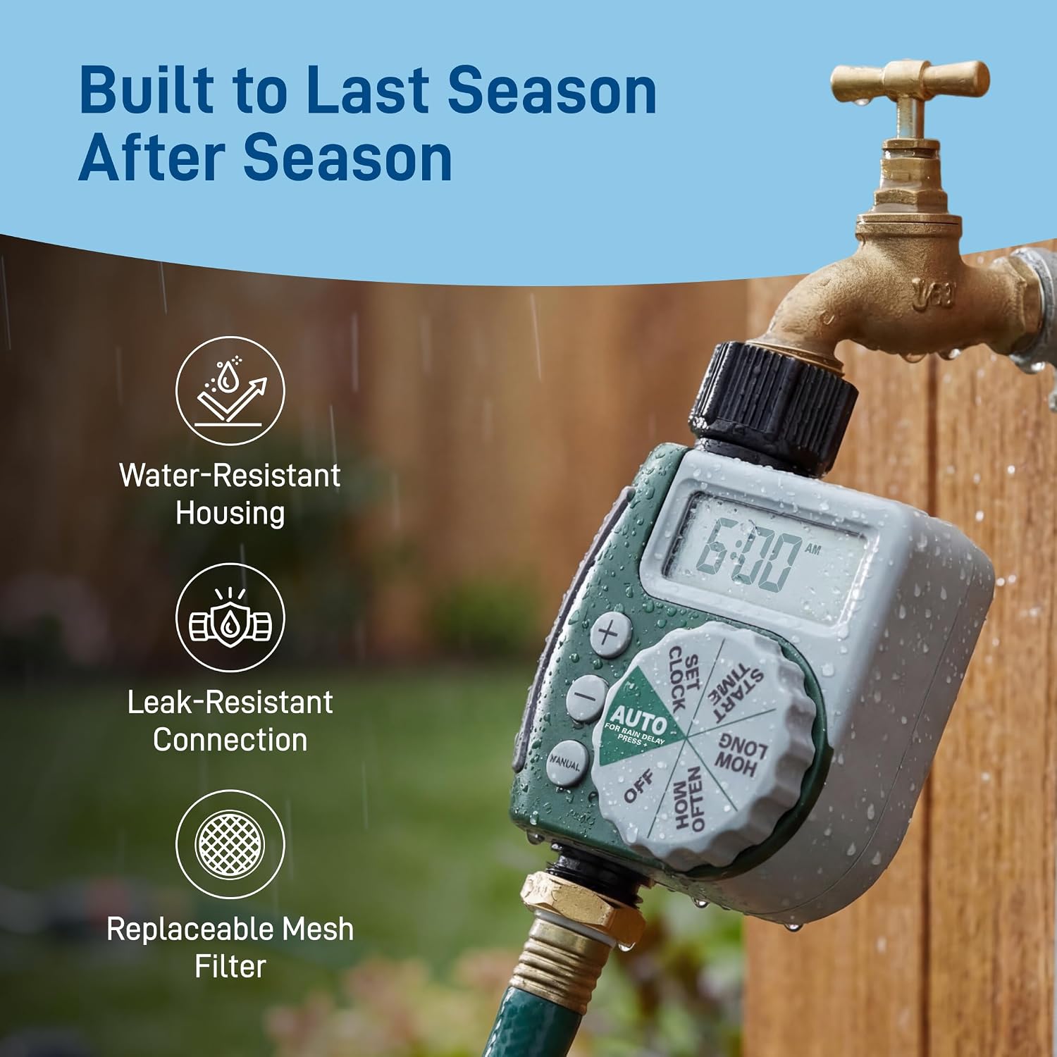 Orbit Programmable Digital Hose Watering Timer - 1 Outlet - Battery Powered - with LCD Screen - Built-in Rain Delay