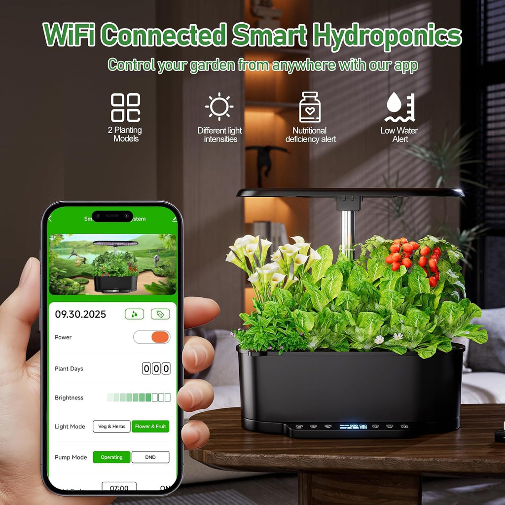 SPECILITE 15 Pods 30" Adjustable Height Hydroponics Growing System Kit | 36W Grow Light, Auto Timer & Pump System, APP