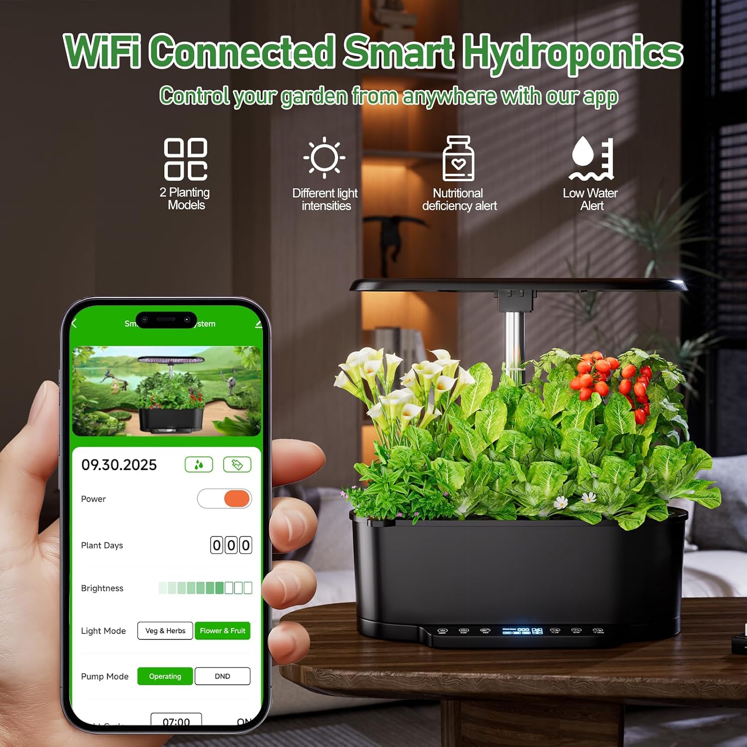 SPECILITE 15 Pods 30" Adjustable Height Hydroponics Growing System Kit | 36W Grow Light, Auto Timer & Pump System, APP