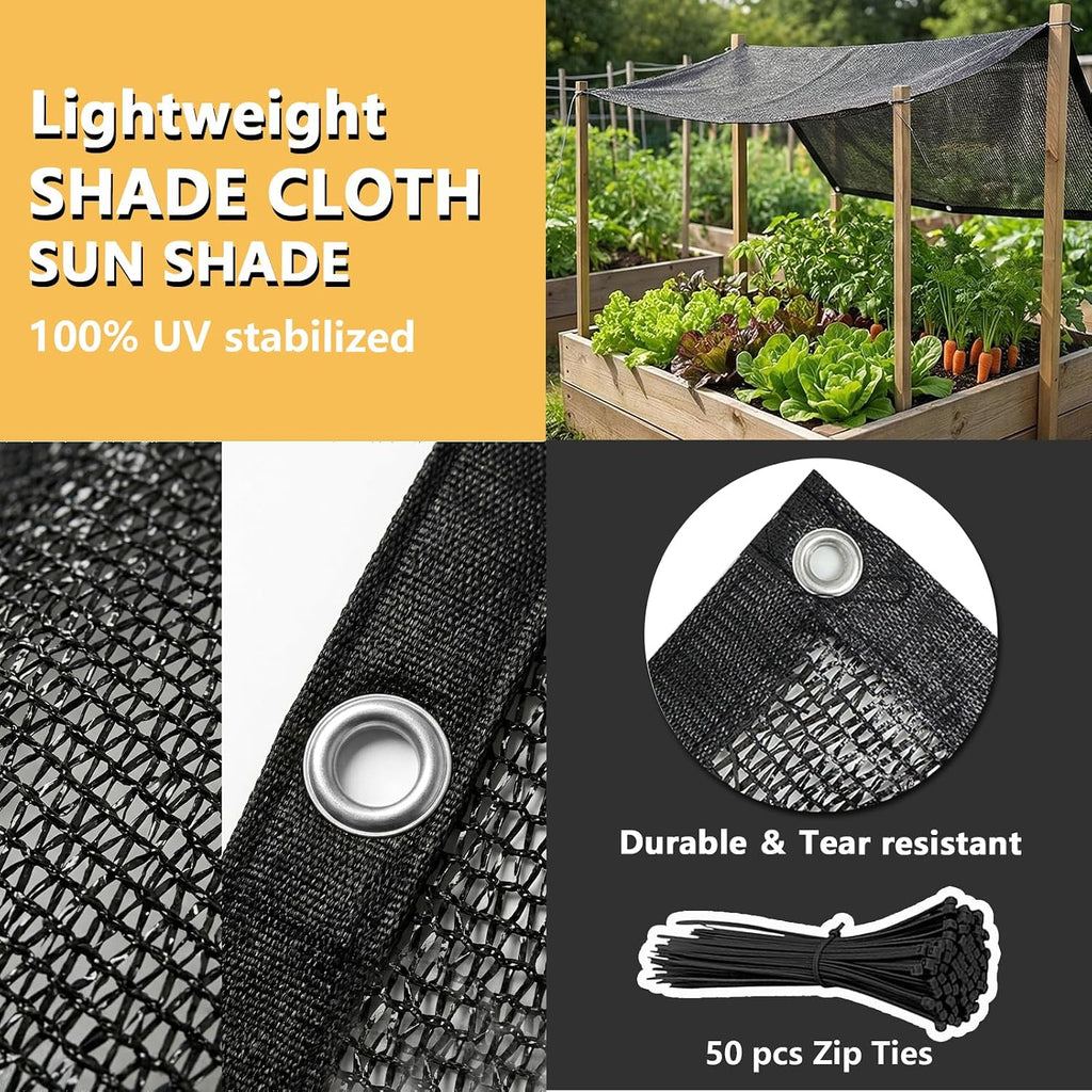 40% Garden Shade Cloth for Plants,8x10FT Sun Shade Protection | Heavy Duty Black UV-Resistant Shade Cloth with Grommets