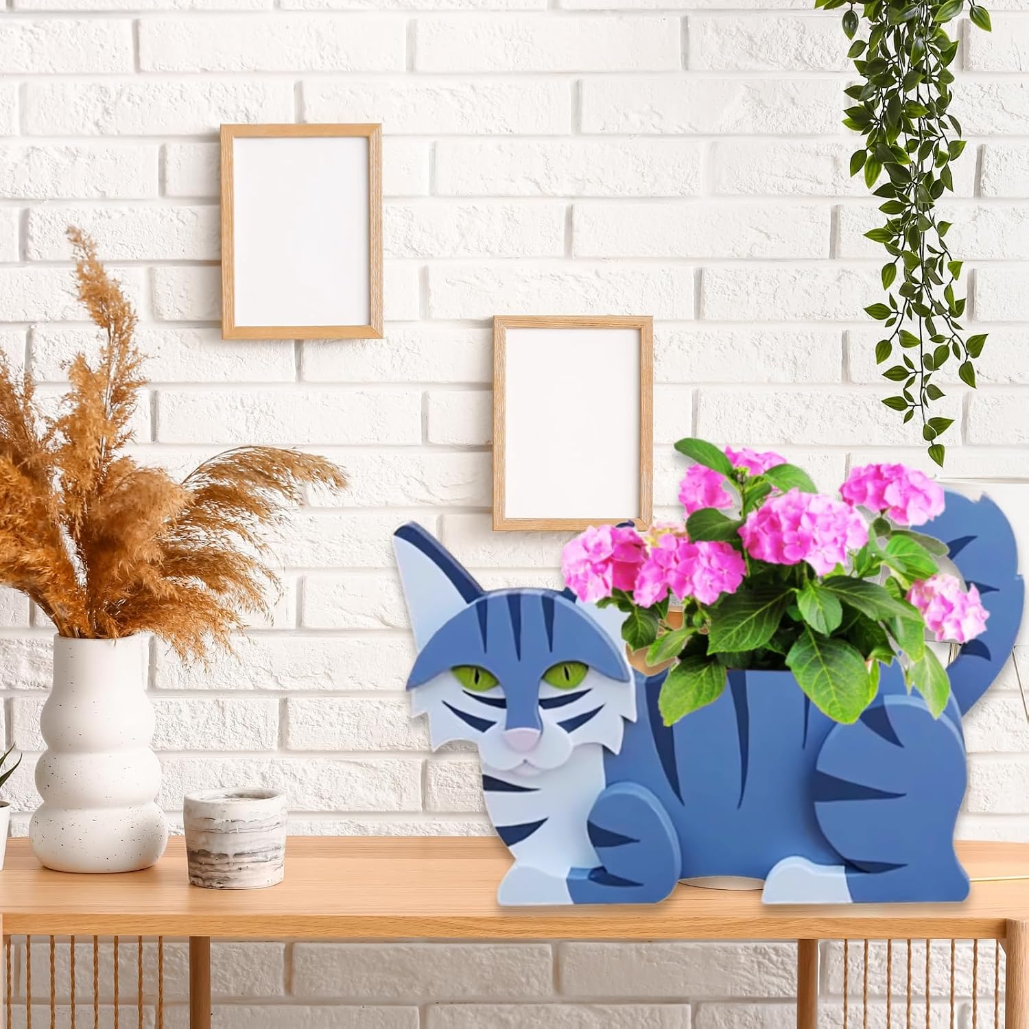 Sapphire White Cat Planter Pots, 12.5 x 5.12 x 7.8 Inches | Cat Flower Pot, Cute Animal Shaped Plant Pot, Gifts for
