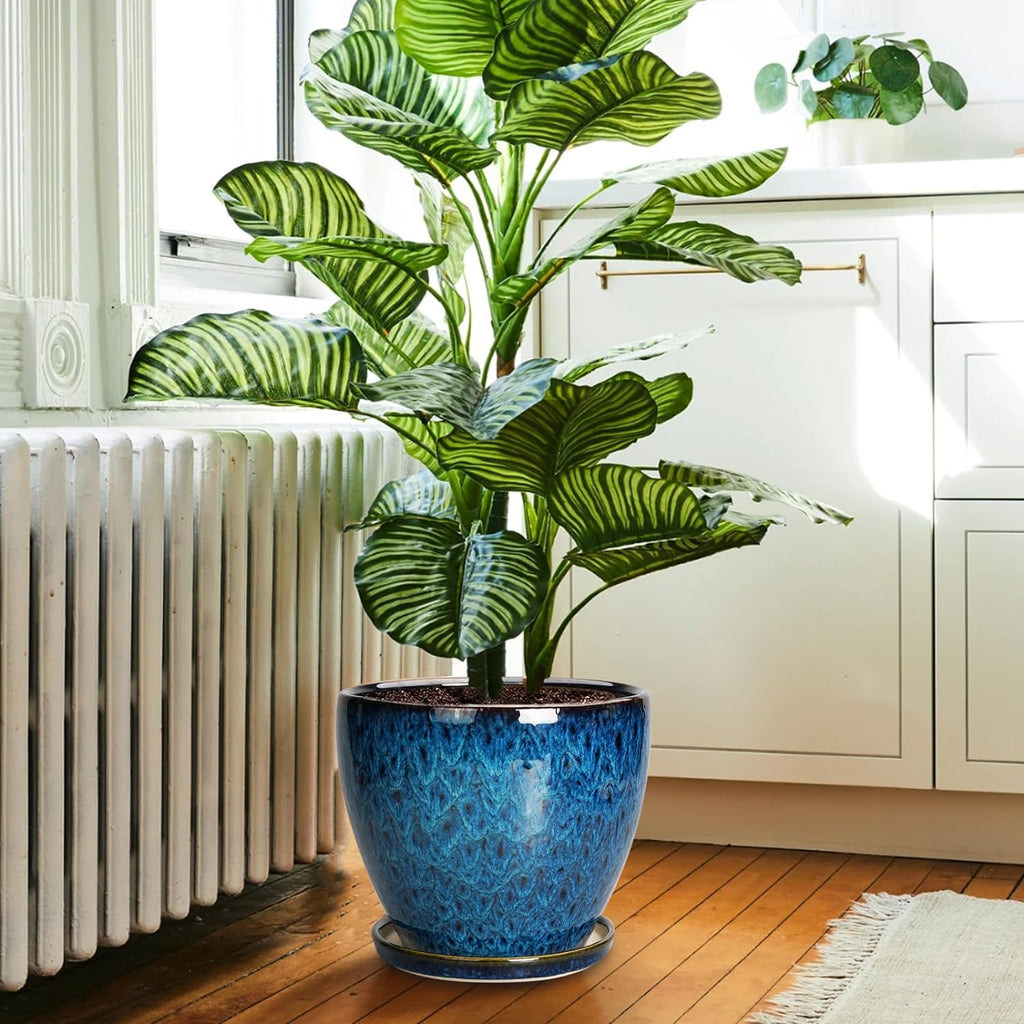 10 Inch Ceramic Planter Pot Round Plant Pot for Indoor Plants Outdoor Large Flower Pot with Drainage Hole and Saucer