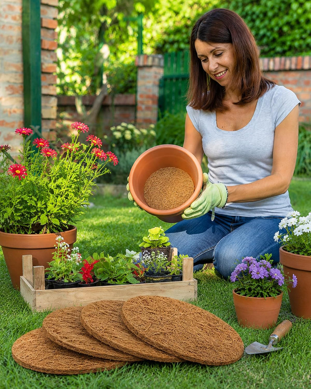 Coco Coir Drainage Mesh Pads for Flower Pots, 12 Pcs Pot Hole Covers(12inch,12pcs) | Natural Coconut Fiber Inserts for