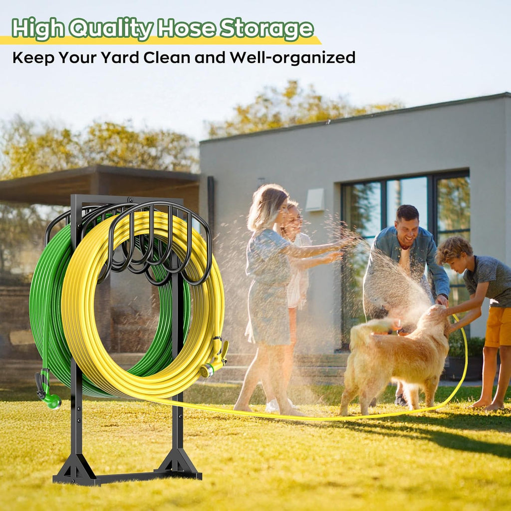 Garden Water Hose Holder Holds 2 * 150Ft Hoses, Heavy-Duty Metal Freestanding Hose Holder with 4 Spikes, Rustproof