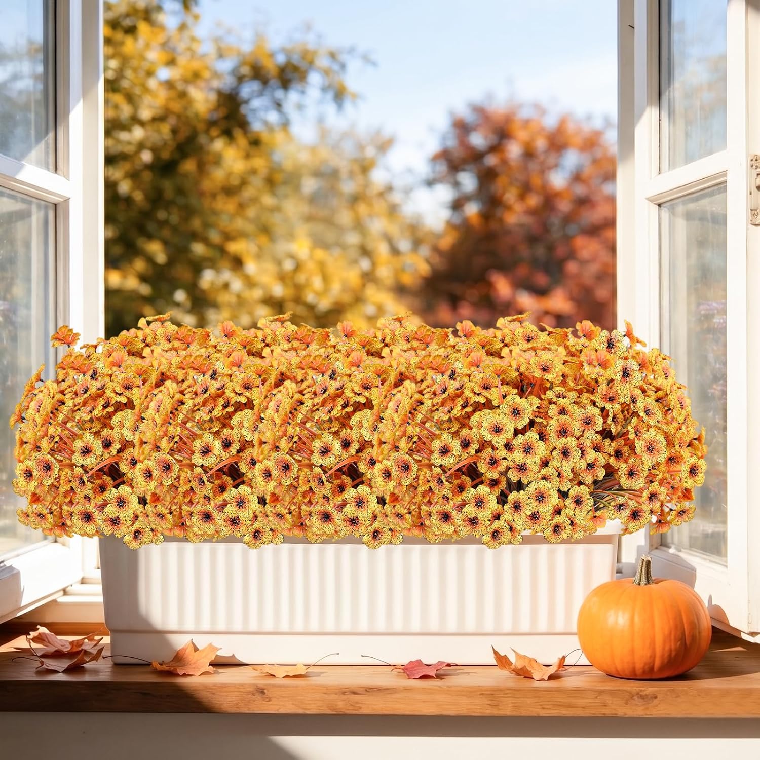 22 Pack Artificial Flowers for Outdoor Indoor Fake Plants(Autumn Yellow) | Faux Silk Flowers for Outdoors Outside Front