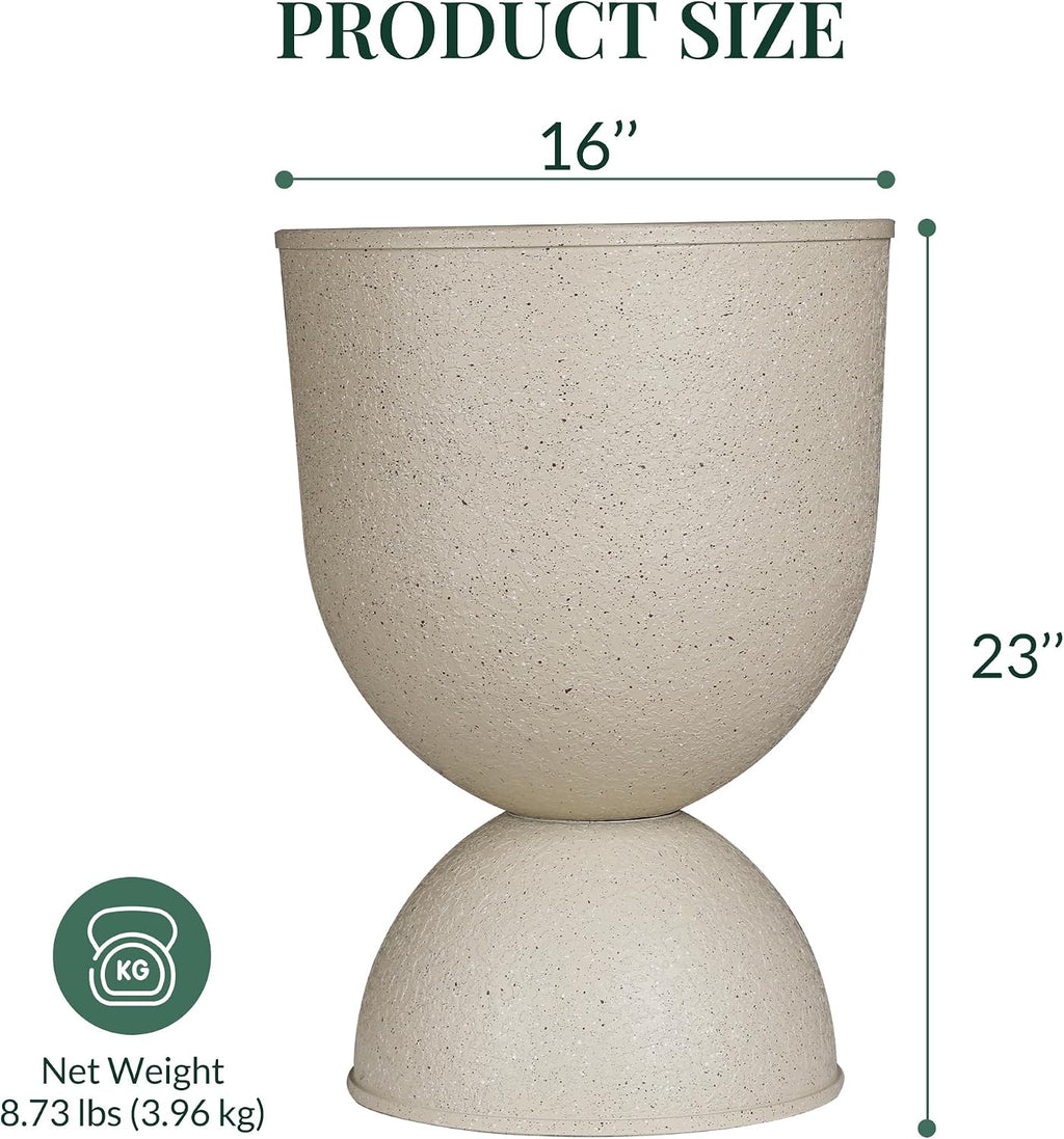 KOL Planters Flower Pots, Large Plastic Urn Planters for Indoor Outdoor Plants, Beige Pedestal Planter Pots, 23 Inch