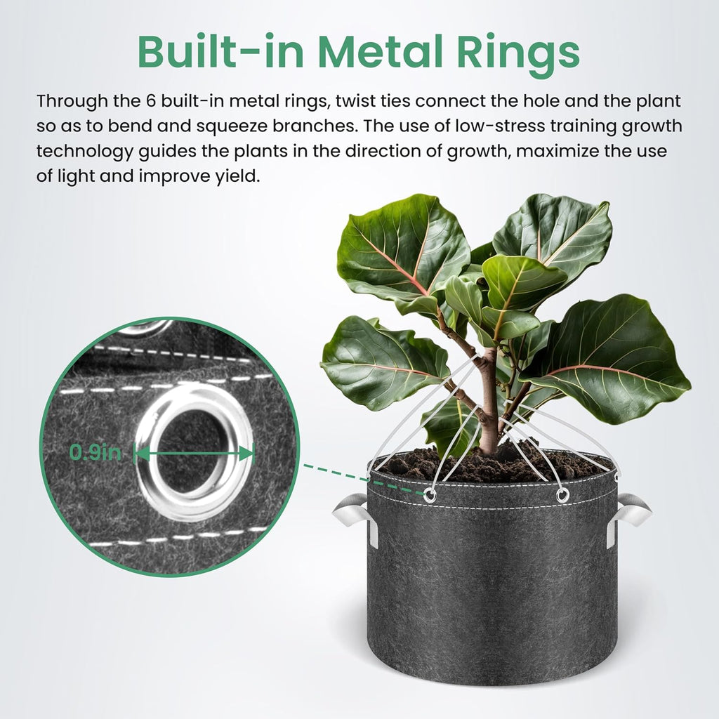 InfiniPower 5 Pack 7 Gallon Plant Grow Bags, 400G Thick Nonwoven Fabric Pots with Multi-Purpose Rings and Handles