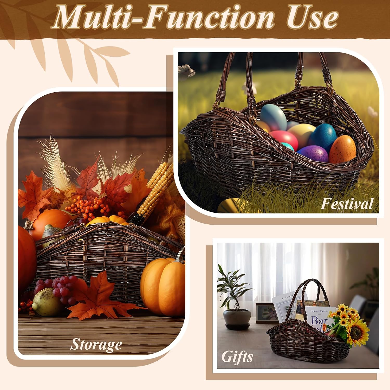 2 Pcs Wicker Basket Set - Harvest Baskets for Gathering, Foraging, Garden Trug, Easter, Flowers, Fruit, Storage &