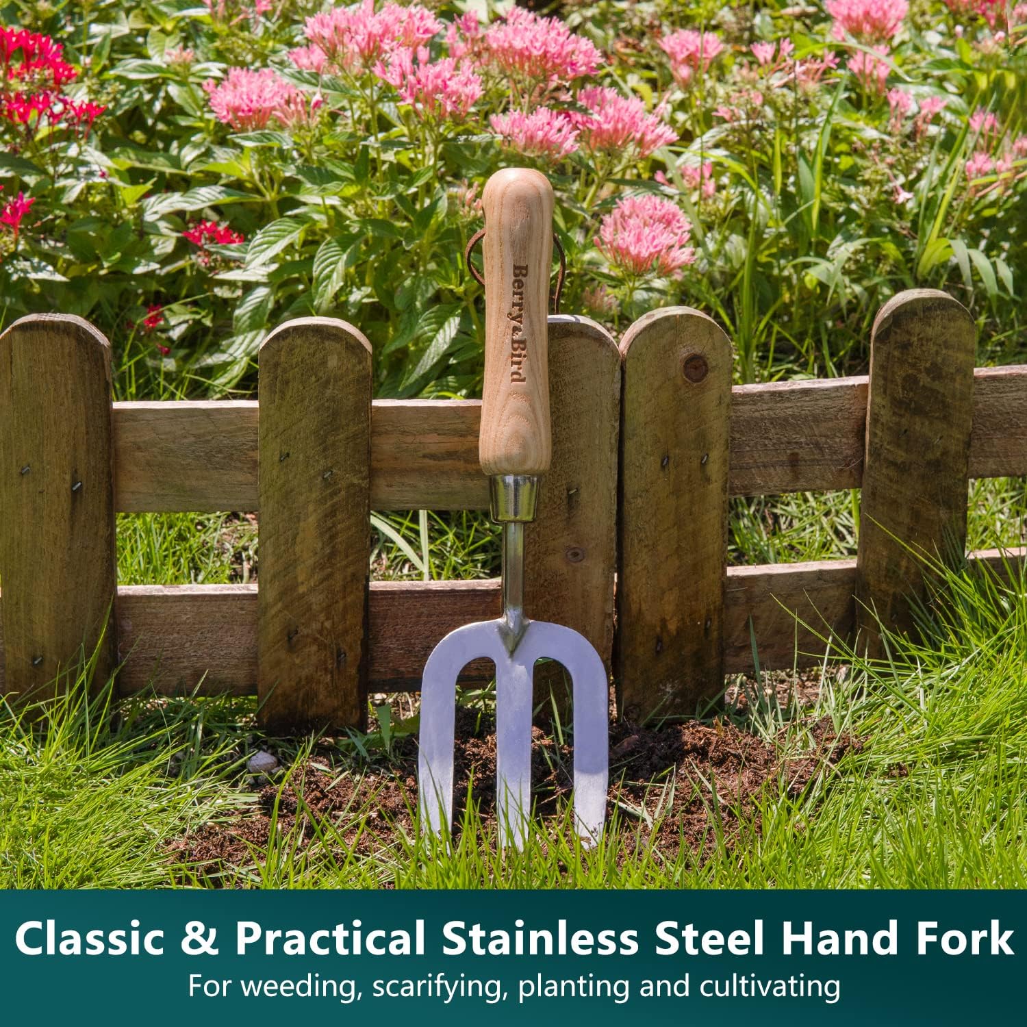 Berry&Bird Garden Tool Set- 3PCS Stainless Steel Gardening Tool Sets with Wooden Handle Trowel Weeding Fork & Digging