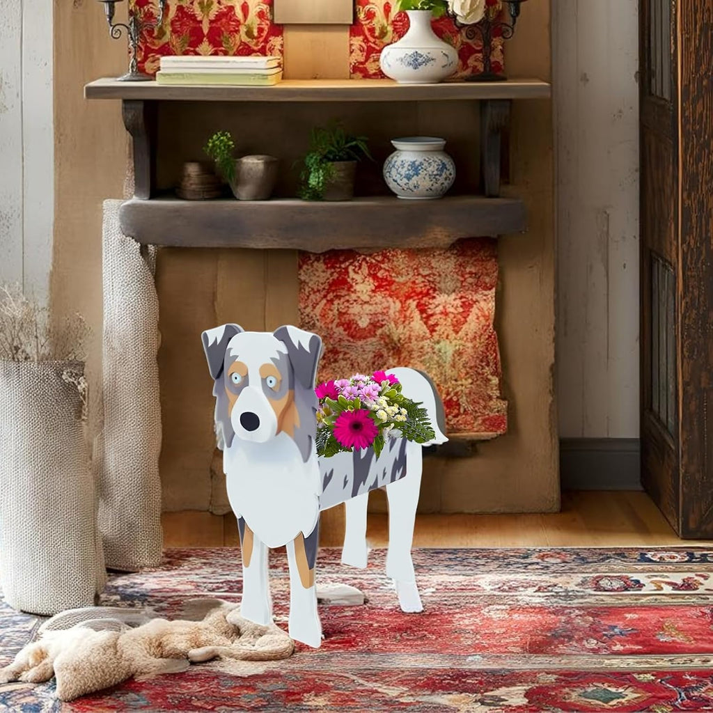 Australian Shepherd Dog Planter Pots, Animal Shaped Flower Pot | Large Cute Plant Gift for Women and Pet Lovers, Indoor