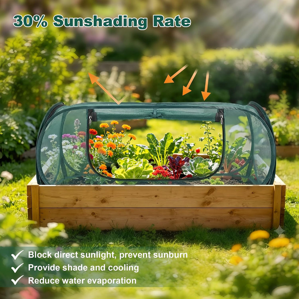 2Pack Garden Covers for Raised Beds, Pop-Up Mesh Plant Protect Covers, 30% Sunblock Plant Shade Tent, Crop Cage for