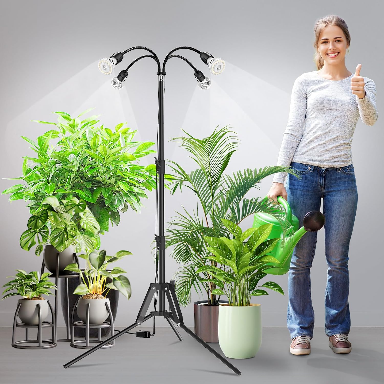 SANSI Grow Lights for Indoor Plants, 40W Plant Lights for Indoor Growing | Dimmable 4 Head 35"-64" Adjustable Tripod