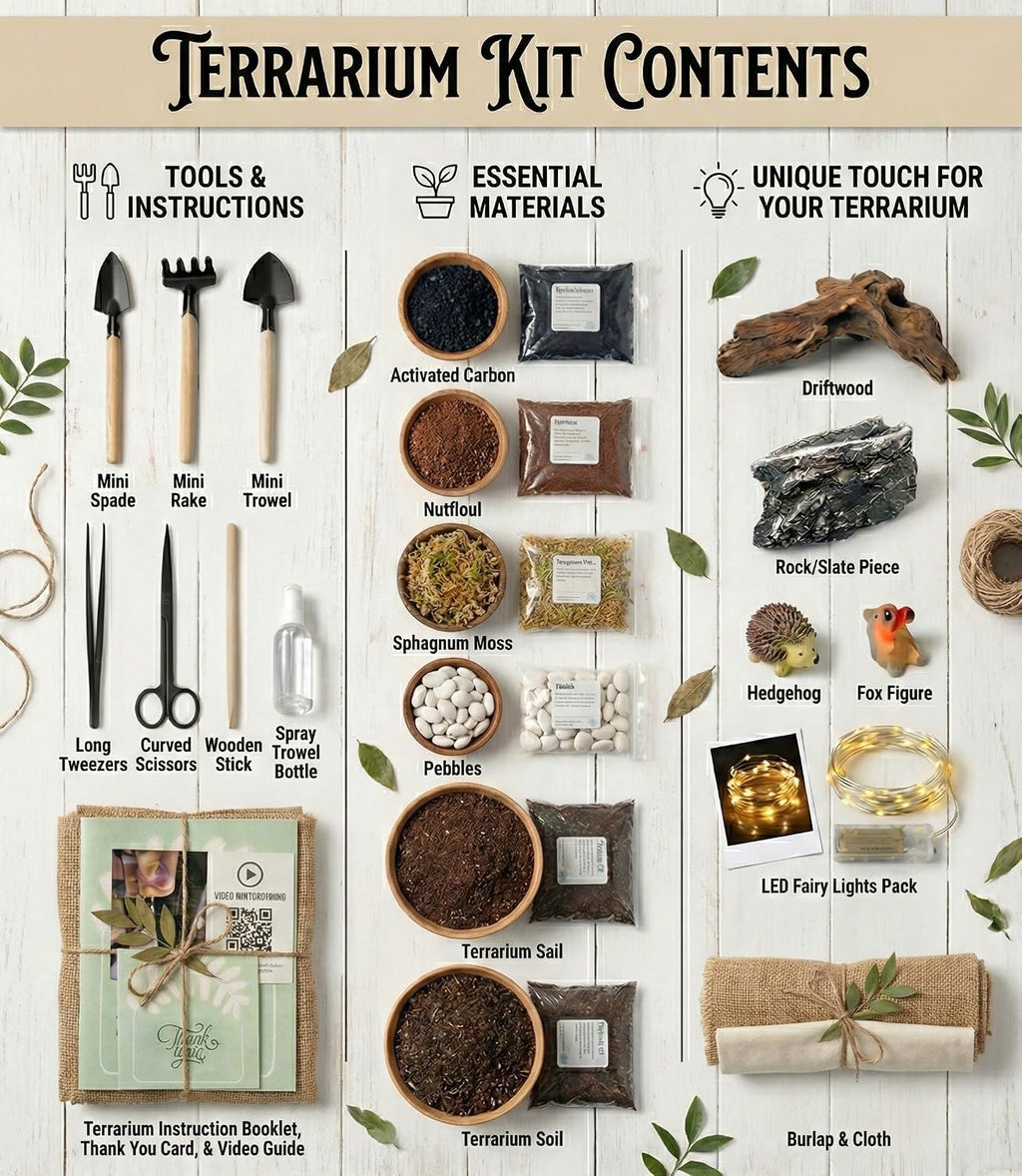 DIY Terrarium Kit | Pebbles Sphagnum Moss Activated Carbon Burlap Peat Moss Tools | Terrarium Supplies (Advanced)