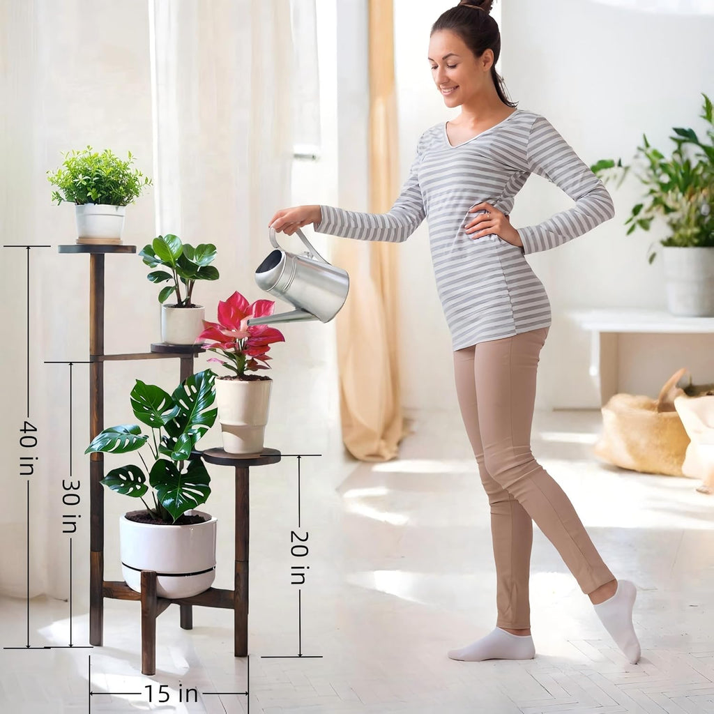 4 Tier Plant Stand Indoor, Wood Tall Corner Plant Display Shelf, Multi Tier Planter Holder Flower Rack Pot Stand For