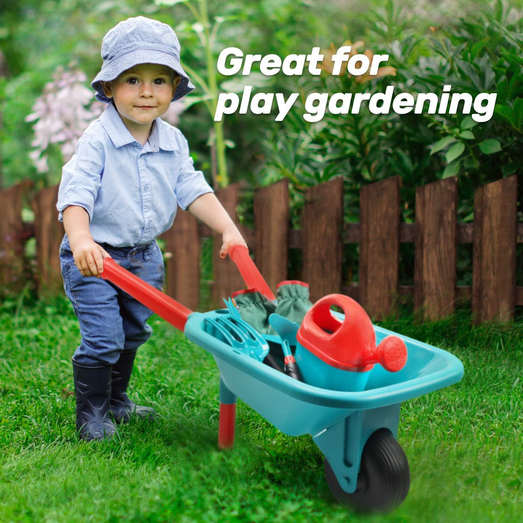 CUTE STONE Kids Gardening Tool Set, Garden Toys with Wheelbarrow, Watering Can, Gardening Gloves, Hand Rake, Shovel