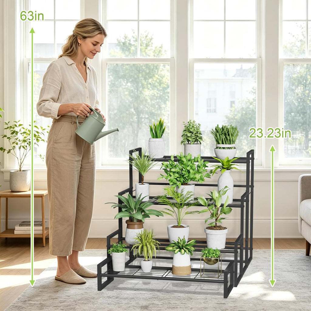 VyGrow Plant Stand, 4 Tier Stackable Tiered Plant Stand, Scalable Heavy Duty Tall Plant Shelf for Indoor Outdoor