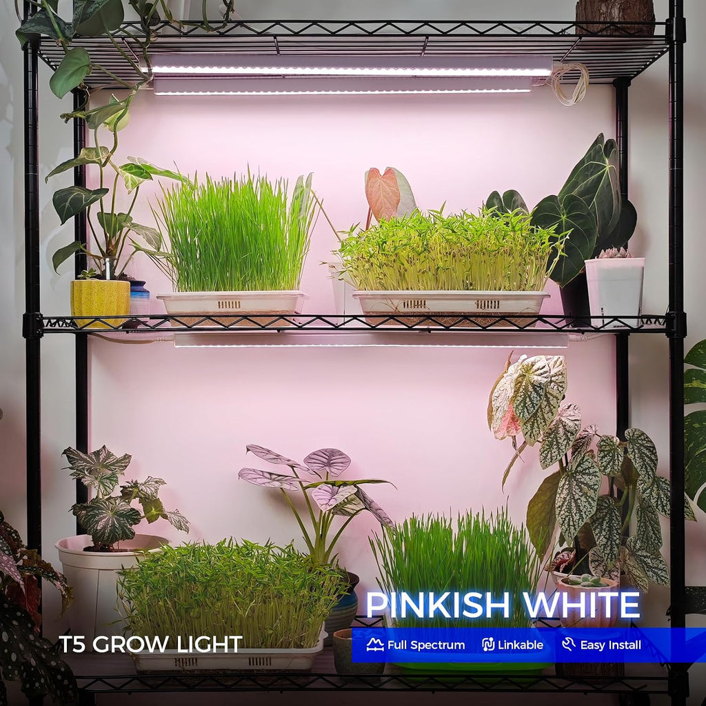 Barrina Grow Lights for Indoor Plants, 2ft 40W (4 x 10W), Linkable, 4 Packs | T5 Grow Lights Full Spectrum, Pinkish