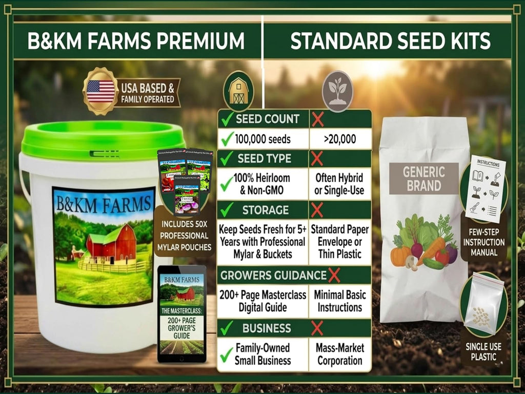 B&KM Farms 100,000 Non-GMO Heirloom Seed Kit-50 Fruit & Vegetable Variety